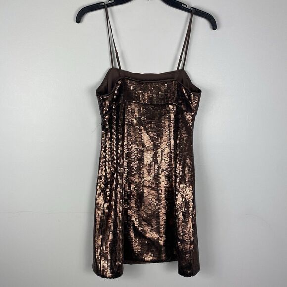 Madewell Sequin Slip Mini Dress Sz 00 XS Dark Chocolate Club Wear Concert Party - Picture 6 of 9